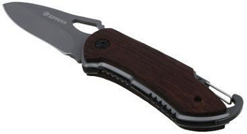 ЕРМАК Нож туристический складной на карабине, 15см, нерж. сталь, дерево (070-019)