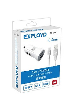 EXPLOYD EX-Z-583 micro USB 3.4А 2.4А+1А 2хUSB белый