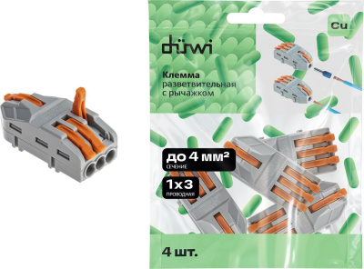 DUWI (26665 9) Клемма разветвительная рычажковая, CMK 421-3