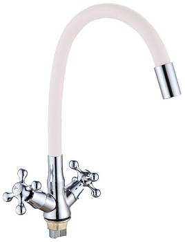 GOTA ROCIO G095531-GOTA Barcelona Смеситель д/кухни с 2-мя рукоятками с высоким силиконовым изливом, креп. гайка белый