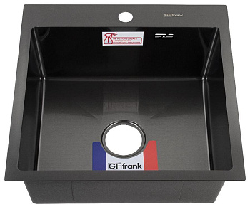 GFFRANK 50502G Мойка врезная 50х50 см цвет графит, толщина 2,0 х 0,6 мм, глубина 200 мм + большой сифон с переливом