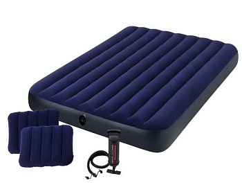 INTEX Матрас надувной CLASSIC DOWNY AIRBED 152x203x25 см (ручной насос+2 подушки) . Арт. 64765