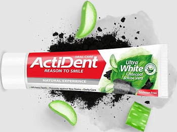 ACTIVE ACTIDENT Зубная паста отбеливающая Уголь и Алоэ вера Ultra White, без парабенов 100 г (512901006)