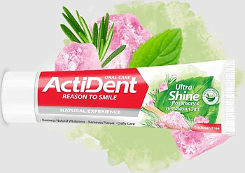 ACTIVE ACTIDENT Зубная паста Розмарин и Гималайская соль Ultra Shine, без парабенов, 100 г (512901005)