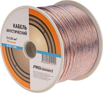 PROCONNECT (01-6205-6) КАБЕЛЬ АКУСТИЧЕСКИЙ 2Х1,00 ММ, ПРОЗРАЧНЫЙ BLUELINE, БУХ 100м