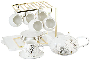 NOUVELLE HOME Чайный набор на металлической подставке с подносом 15пр. "5th Avenue. Golden Forest" (6 персон) v=11 1400042