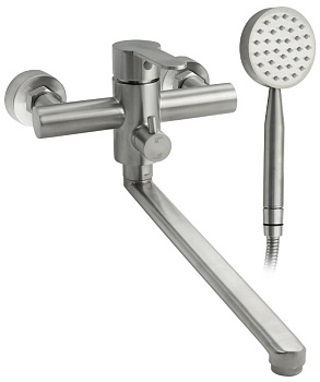 MAGNUS 9229 Смеситель в ванную длинный нос , шаровый с дивертором на корпусе из нержавеющей стали ма