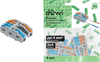 DUWI (26660 4) Клемма разветвительная рычажковая, CMK-524 PRO, 2х4, 0,5-4мм², 4шт