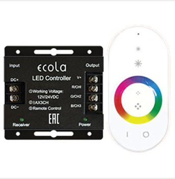ECOLA RFC24WESB ECOLA LED strip RGB RF controller 24A 288W 12V (576W 24V) с кольцевым сенсорным белым радиопультом