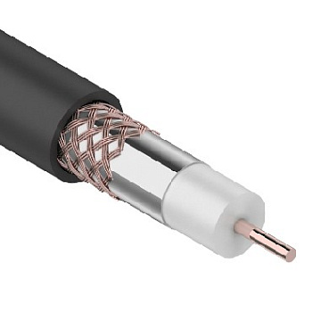 REXANT (01-2222) Кабель коаксиальный RG-6U+CU, 75 ОМ, CU/AL/CU, 64%, бух 100 м, черный