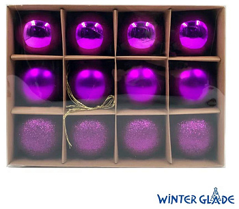 WINTER GLADE Набор ёлочных шаров пластик, 6 см, 12 шт, фиолетовый микс, 6012G005