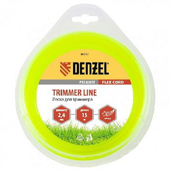 DENZEL Леска для триммера звезда 2,4 мм х 15 м, блистер FLEX CORD 96112