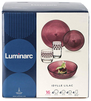 LUMINARC ИДИЛЛИЯ ЛИЛАК 16пр со стаканами РОМБ ЛИЛАК 310мл S1302