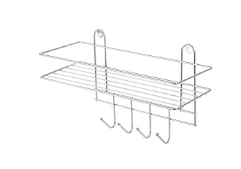 РЫЖИЙ КОТ Полка настенная Lecco Plus 33*12,5*21 см 4 крючка хром (310865)