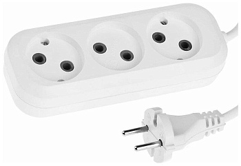 СИБИН Удлинитель электрический, ПВС сечение 0,75кв мм, 3 гнезда, макс мощн 1300Вт, 2м 55031-2