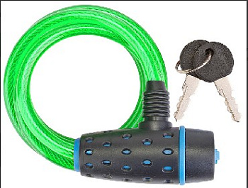 STELS Трос-замок 87318 с ключом со стальн. тросом 8х1800мм, чёрно-зелёный 540057*LU059793