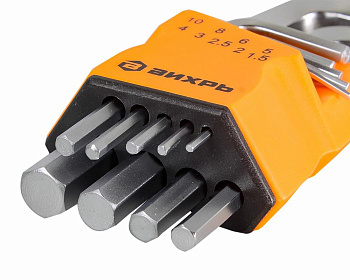 ВИХРЬ Набор ключей имбусовых HEX, 9 шт, 1.5-10 мм