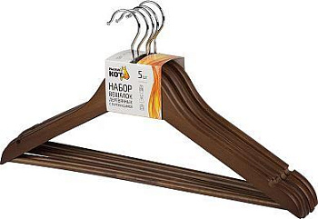РЫЖИЙ КОТ Набор вешалок деревянных с перекладиной, 5 шт, цвет темно-коричневый (107912)