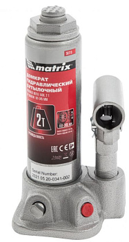 MATRIX Домкрат гидравлический бутылочный, 2 т, H подъема 181-345 мм 50715