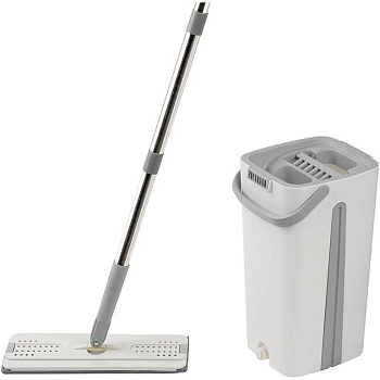 РЫЖИЙ КОТ Швабра для пола Helper с насадкой из микрофибры и ведром с механизмом отжима (109965)