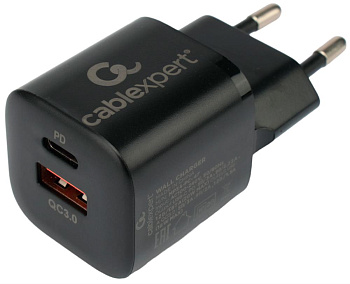CABLEXPERT (21080) MP3A-PC-47, QC3.0/PD, 2 порта: USB и Type-C, черный, пакет