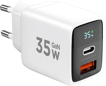 CABLEXPERT (22107) 35Вт GaN, QC4.0/PD3.0, 1хUSB, 1хType-C, белый