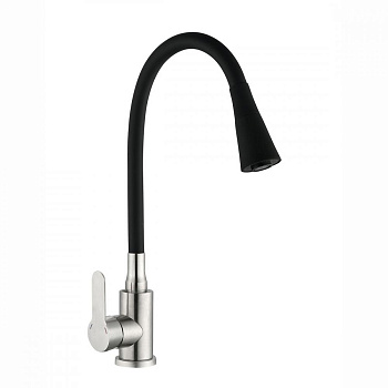 АНТЕЙ 577033 Садко Смеситель д/кухни шар. с силиконовым изливом черный нерж.сталь 1/11