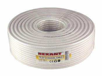 REXANT (01-2221) RG-6U, 75Ом, Cu/Al/Cu, 64%, 100м, INDOOR, белый