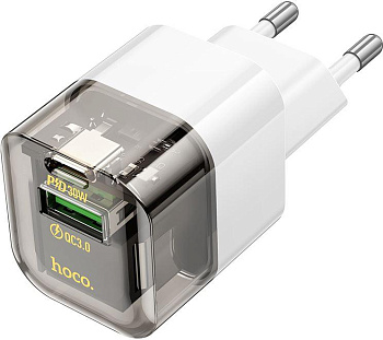 HOCO (6942007609821) 1USB+1Type-C 3.0A QC3.0 PD 30W Transparent Black