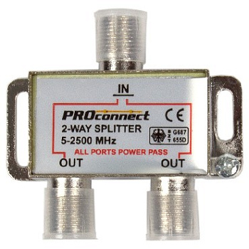 PROCONNECT (05-6201-4) ДЕЛИТЕЛЬ ТВ Х 2 ПОД F РАЗЪЁМ 5-2500 МГЦ "СПУТНИК"