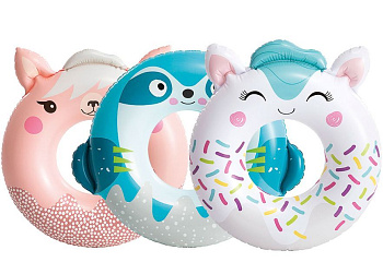 INTEX Круг надувной для плавания 76 см. Милые животные (3 вида). Арт. 59266NP