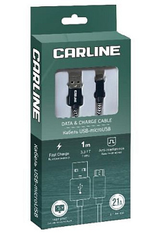 CARLINE CAB03121 USB-microUSB 2.1А 1 метр тканевая оплетка