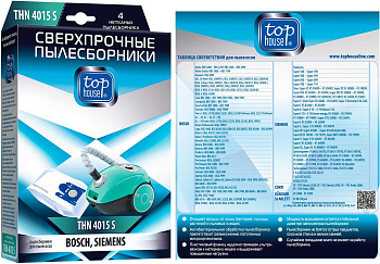 TOP HOUSE THN 4015 S Сверхпрочные нетканые пылесборники с антибактериальной обработкой, 4 шт (392470)