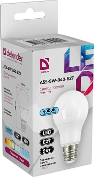 DEFENDER (95009) A55-9W-840-E27 груша, нейтральный белый, 1 шт