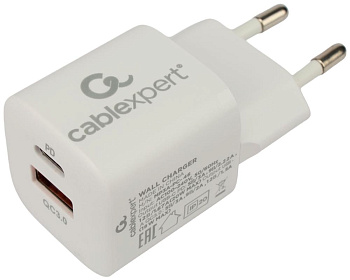 CABLEXPERT (21079) MP3A-PC-46, QC3.0/PD, 2 порта: USB и Type-C, белый, пакет