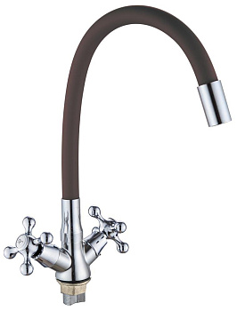 GOTA ROCIO G095538-GOTA Barcelona Смеситель д/кухни с 2-мя рукоятками с высоким силиконовым изливом, креп. гайка серый