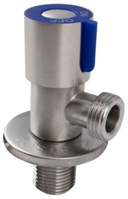 MAGNUS 9269 Кран металлокерамика угловой 1/2 х1/2 , синяя ручка, с отражателем, из нержавеющей стали марки 304