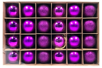 WINTER GLADE Набор ёлочных шаров пластик, 6 см, 24 шт, фиолетовый микс, 6024G005