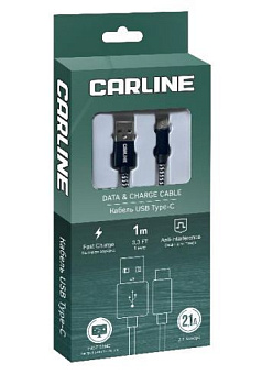 CARLINE CAB01121 USB-Type C 2.1А 1 метр тканевая оплетка