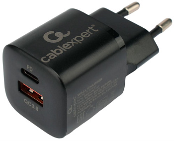 Cablexpert (21080) MP3A-PC-47, QC3.0/PD, 2 порта: USB и Type-C, черный, пакет
