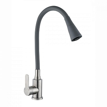 АНТЕЙ 577032 Садко Смеситель д/кухни шар. с силиконовым изливом серый нерж.сталь 1/11