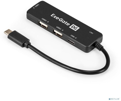 EXEGATE EX299789RUS USB-Хаб (концентратор) 4-в-1 DUB-211C (кабель-адаптер USB3.0 Type-C --> 2xUSB2.0, 1xUSB3.0 (5GB/s), Type-C (DATA), Plug&Play, черный)