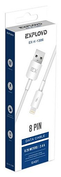 EXPLOYD EX-K-1386 Дата-кабель USB - 8 Pin 2.4A 0.25M круглый силикон белый