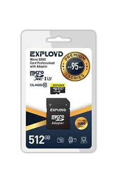 EXPLOYD MicroSDXC 512GB Class 10 UHS-1 Premium (U3) + адаптер SD (95 MB/s) [EX512GCSDXC10UHS-1-ElU3]