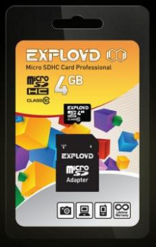 EXPLOYD MicroSDHC 4GB Class10 + адаптер SD [EX004GCSDHC10-AD]