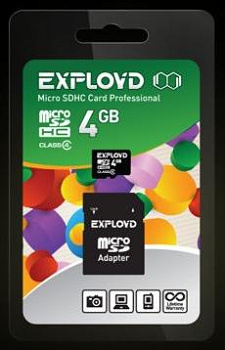 EXPLOYD MicroSDHC 4GB Class4 + адаптер SD [EX004GCSDHC4-AD]